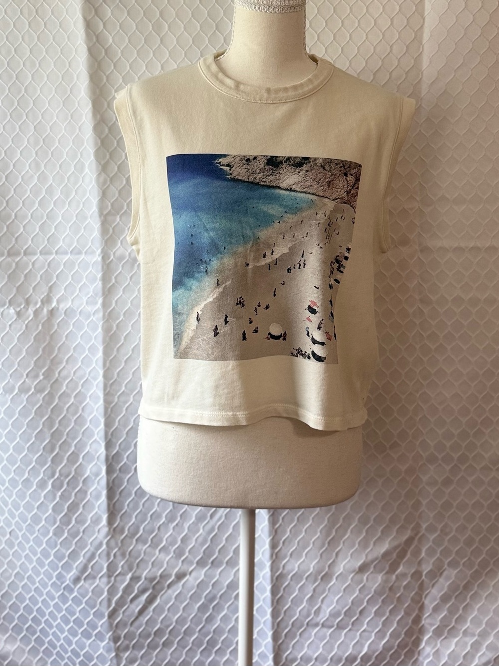 Madewell Cream Beach Graphic Sleeveless Tank Top Size Medium